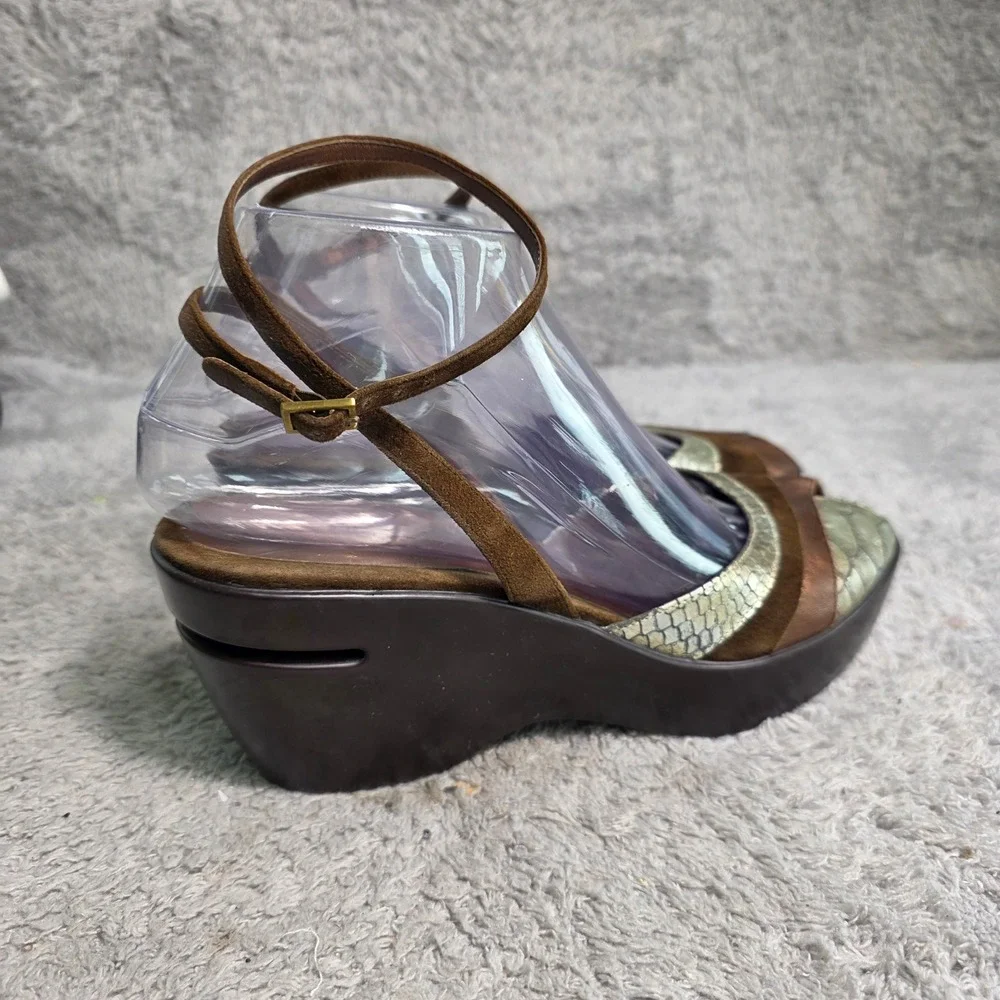 VTG Cole Haan NikeAir Wedge Sandals‎ Brown Bronze Snakeskin Women 7B Excellent